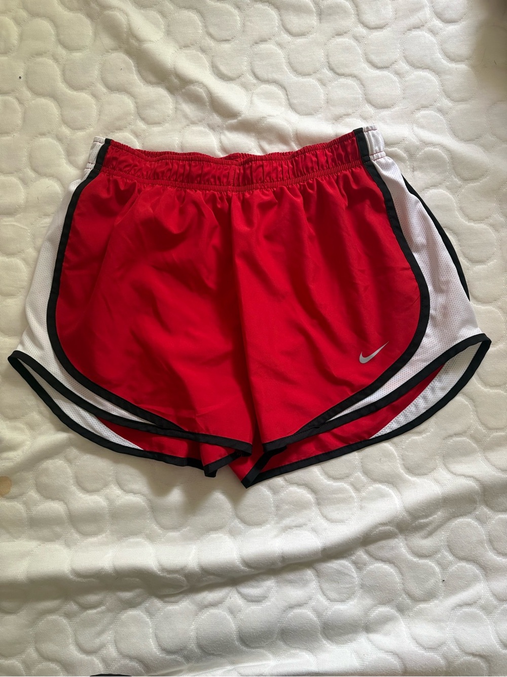 Nike Red Athletic Shorts with White Panels and Black Trim